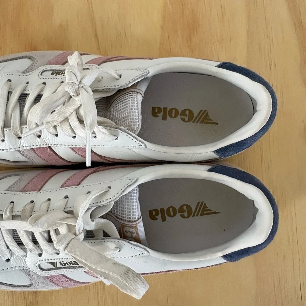 Gola Women's White Pink Blue Suede-Trim Sneakers